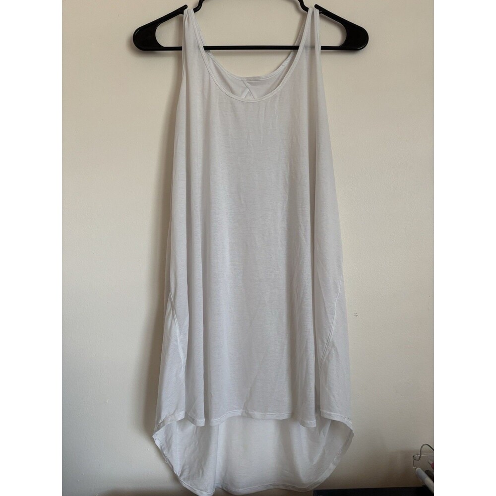 Lululemon White Essential Tank Top Pleated Jersey Crossover Back Sz L XL P2P 22"